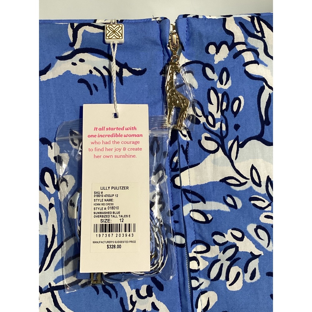 Lilly Pulitzer Kenni Midi Dress Sunwashed Blue Tall Tales Strapless Pockets 12 - Picture 9 of 11